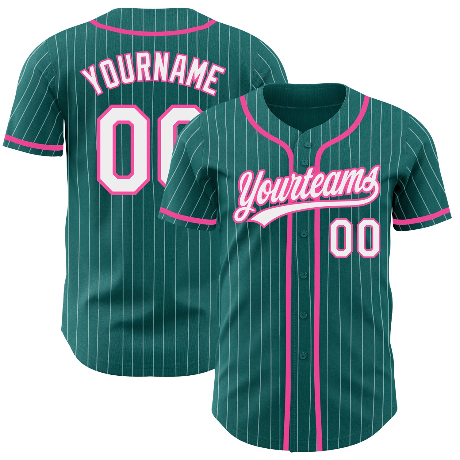Custom Name and Number Authentic Baseball Jersey - Personalized Teal White Pinstripe Design Personalized Teal White Pinstripe