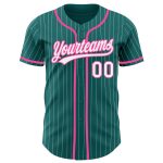 Custom Name and Number Authentic Baseball Jersey - Personalized Teal White Pinstripe Design Personalized Teal White Pinstripe
