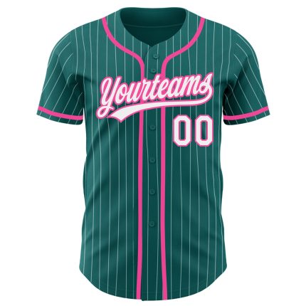 Custom Name and Number Authentic Baseball Jersey - Personalized Teal White Pinstripe Design Personalized Teal White Pinstripe