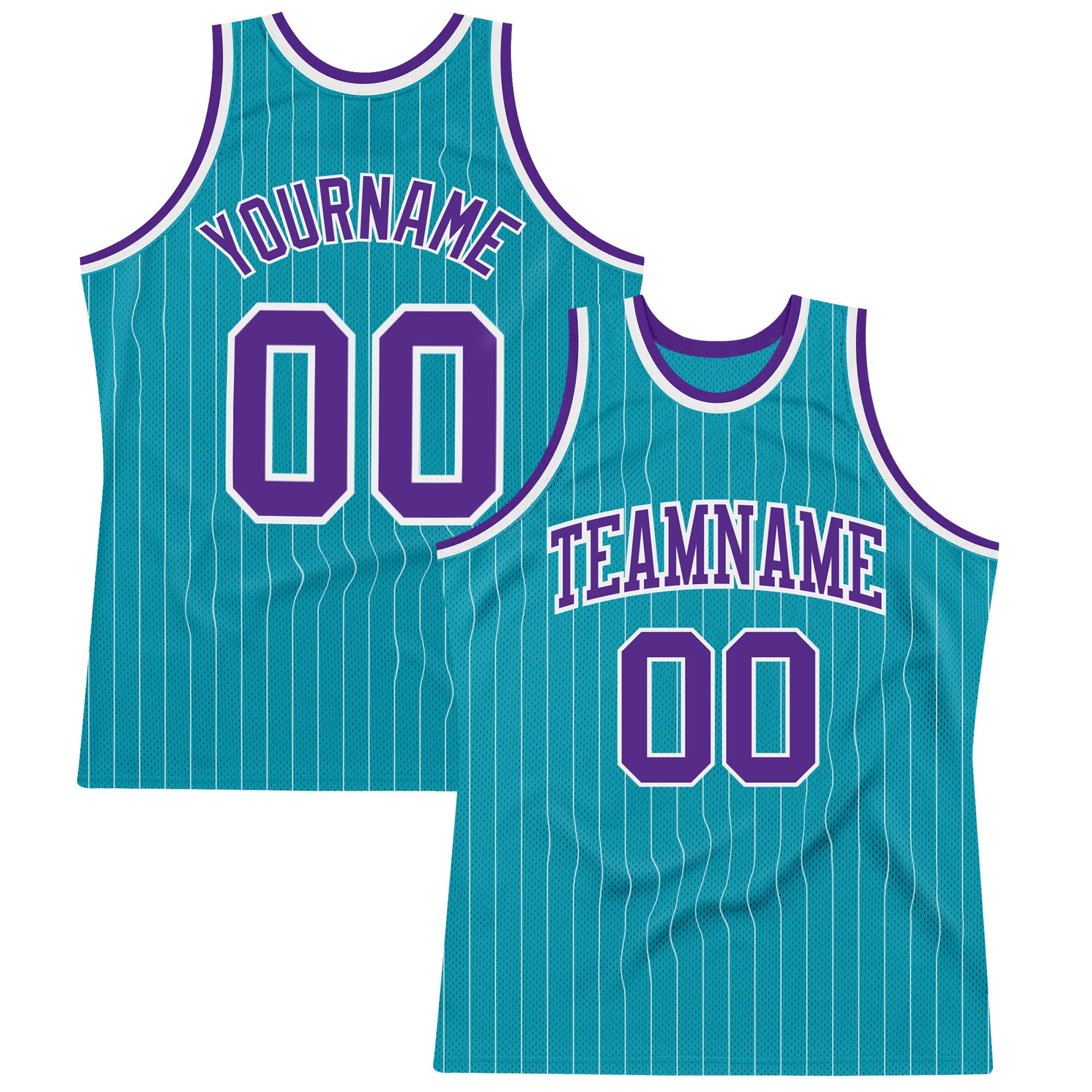 Custom Name Number Authentic Basketball Jersey Teal White Pinstripe Purple - Personalized Team Jersey Personalized Teal White
