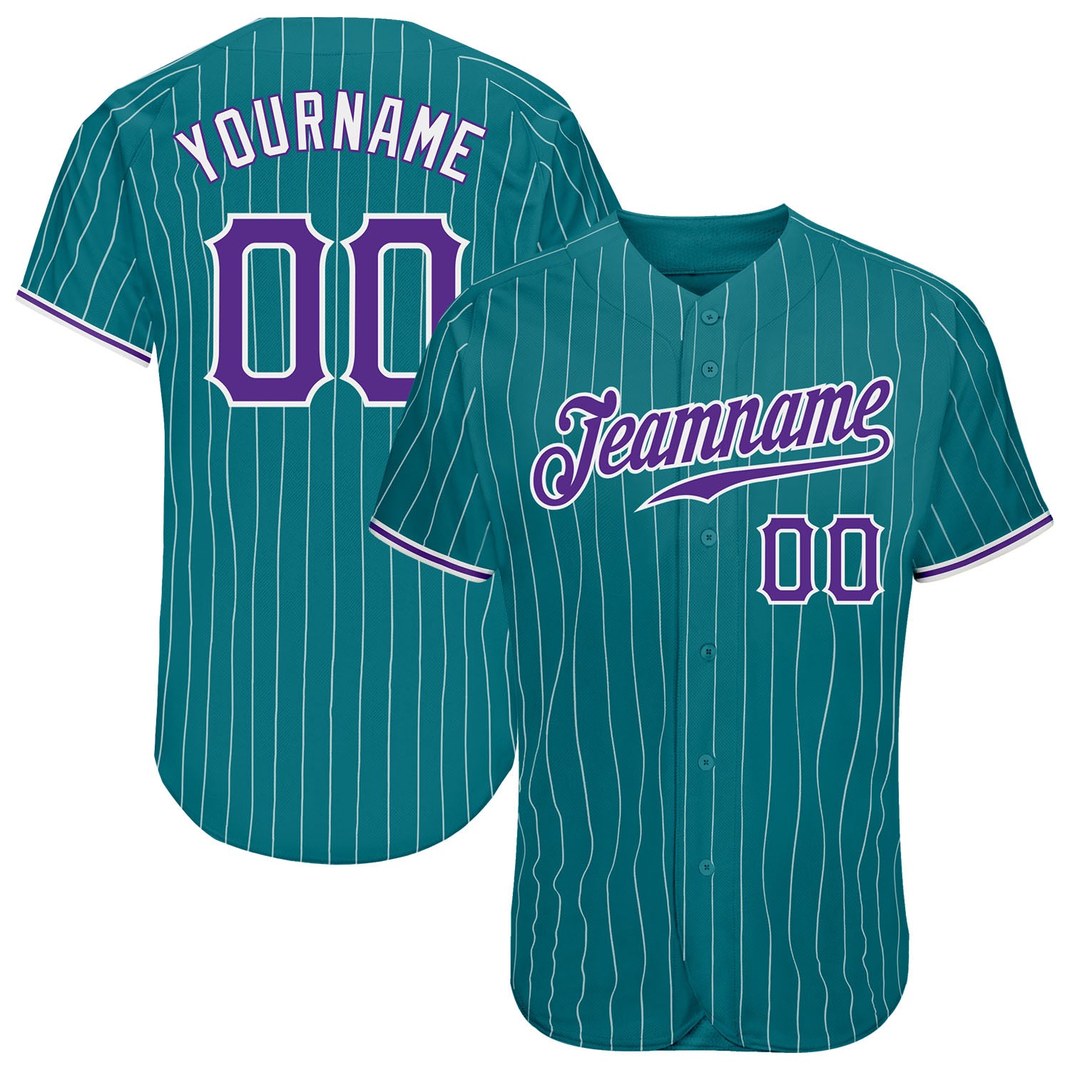 Custom Teal White Pinstripe Baseball Jersey with Personalized Name and Number - Authentic Team Apparel Personalized Teal