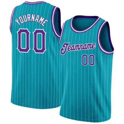 Custom Basketball Jersey - Personalized Purple White Teal Pinstripe with Name & Number - Authentic Team Design Personalized
