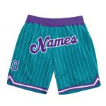 Custom Personalized Basketball Shorts with Team Name and Number - Teal White Pinstripe Purple White Personalized Teal White