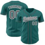 Custom Name and Number Baseball Jersey - Personalized Teal White Pinstripe Steel Gray Design Personalized Teal White Pinstripe