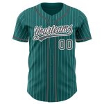 Custom Name and Number Baseball Jersey - Personalized Teal White Pinstripe Steel Gray Design Personalized Teal White Pinstripe
