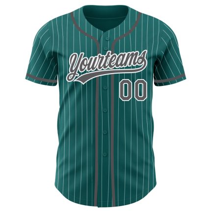 Custom Name and Number Baseball Jersey - Personalized Teal White Pinstripe Steel Gray Design Personalized Teal White Pinstripe