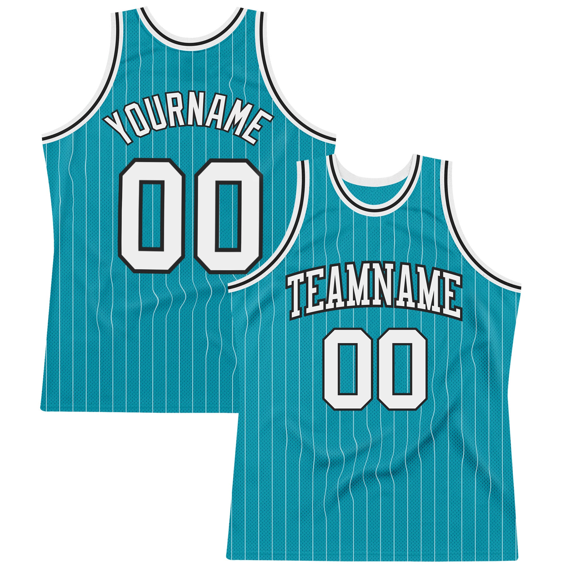 Custom Team Basketball Jersey with Personalized Name & Number - Teal White Pinstripe Authentic Design Personalized Teal White
