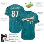 Custom Team Name Number Authentic Baseball Jersey Teal White Pinstripe Old Gold Personalized Design Personalized Teal White