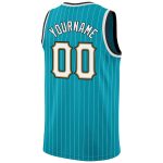 Customizable Teal and White Pinstripe Basketball Jersey with Name & Number - Authentic Team Apparel Personalized Teal White