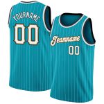 Customizable Teal and White Pinstripe Basketball Jersey with Name & Number - Authentic Team Apparel Personalized Teal White