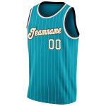 Customizable Teal and White Pinstripe Basketball Jersey with Name & Number - Authentic Team Apparel Personalized Teal White