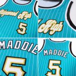 Customizable Teal and White Pinstripe Basketball Jersey with Name & Number - Authentic Team Apparel Personalized Teal White