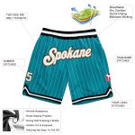 Custom Basketball Shorts with Personalized Name and Number - Teal White Pinstripe Old Gold Authentic Design Personalized