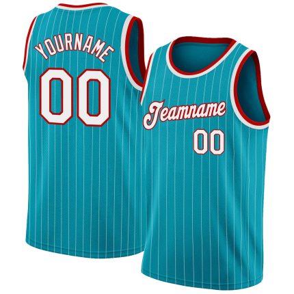 Custom Teal White Pinstripe Basketball Jersey with Personal Name & Number - Authentic Team Gear Personalized Teal White Pinstripe