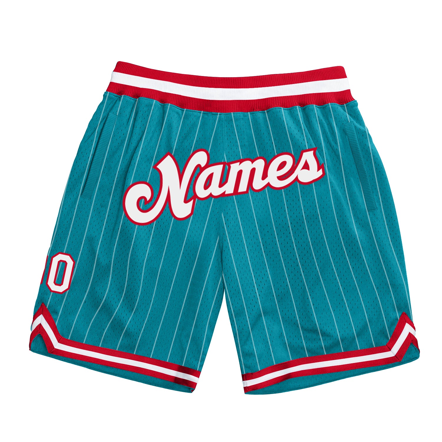 Custom Name Number Authentic Basketball Shorts Teal White Pinstripe Personalized Team Gear Personalized Teal White Pinstripe