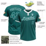 Custom Name and Number Unisex Softball Jersey - Personalized Teal and White Two-Button Pinstripe Design Personalized Teal