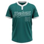 Custom Name and Number Unisex Softball Jersey - Personalized Teal and White Two-Button Pinstripe Design Personalized Teal