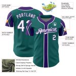 Custom Baseball Jersey with Personalized Name and Number - Teal, White, Purple Arm Shapes Personalized Teal White-Purple