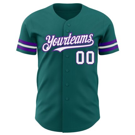 Personalized Baseball Jersey in Teal, White, and Purple - Custom Authentic Design Personalized Teal White-Purple Authentic