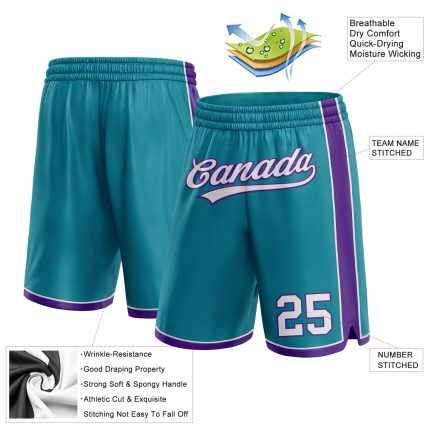 Custom Team Basketball Shorts - Personalized Teal White Purple with Name & Number Personalized Teal White-Purple Authentic