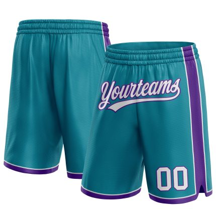 Custom Team Basketball Shorts - Personalized Teal White Purple with Name & Number Personalized Teal White-Purple Authentic