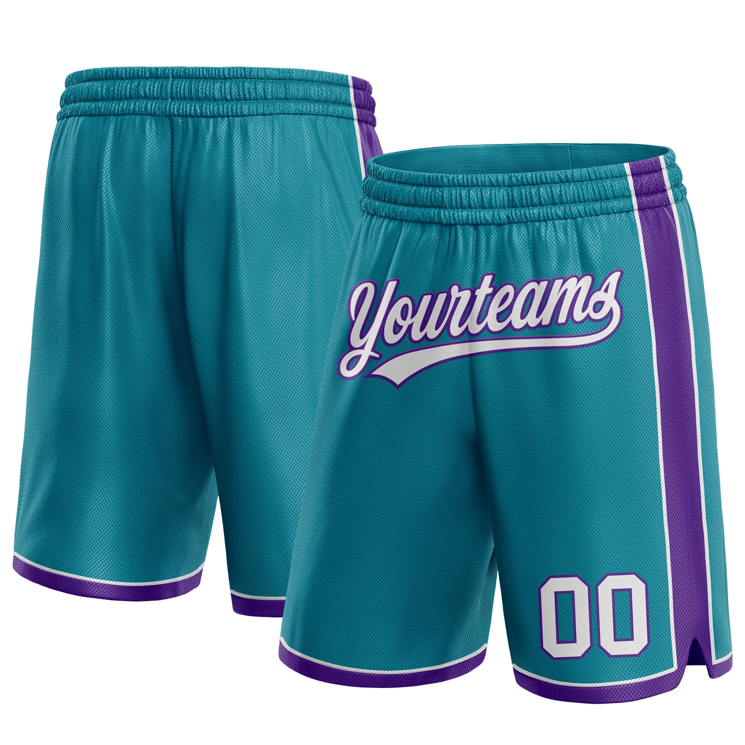 Custom Team Basketball Shorts - Personalized Teal White Purple with Name & Number Personalized Teal White-Purple Authentic