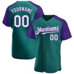 Custom Name and Number Personalized Baseball Jersey - Teal White-Purple Authentic Raglan Sleeves Personalized Teal White-Purple