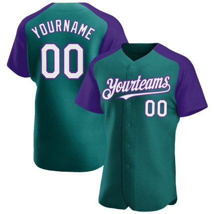 Custom Name and Number Personalized Baseball Jersey - Teal White-Purple Authentic Raglan Sleeves Personalized Teal White-Purple