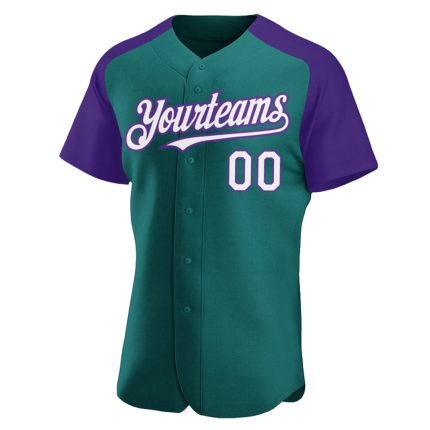 Custom Name and Number Personalized Baseball Jersey - Teal White-Purple Authentic Raglan Sleeves Personalized Teal White-Purple