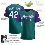Custom Name and Number Personalized Baseball Jersey - Teal White-Purple Authentic Raglan Sleeves Personalized Teal White-Purple