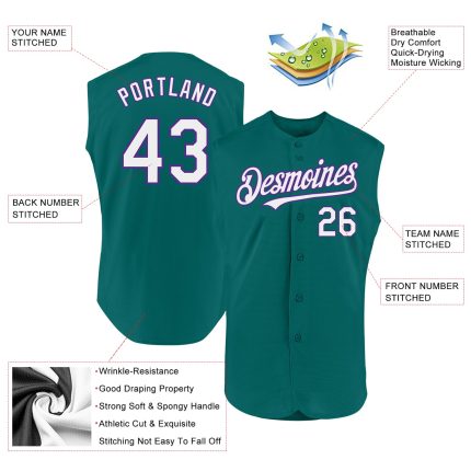 Custom Name and Number Teal White-Purple Baseball Jersey - Personalized Sleeveless Authentic Team Jersey Personalized Teal