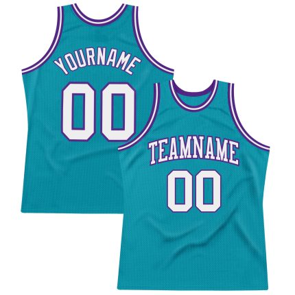 Custom Teal White-Purple Basketball Jersey - Authentic Throwback Design Personalized Teal White-Purple Authentic Throwback