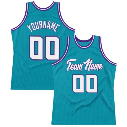Custom Name Number Authentic Basketball Jersey Teal White Purple Throwback Design Personalized Teal White-Purple Authentic