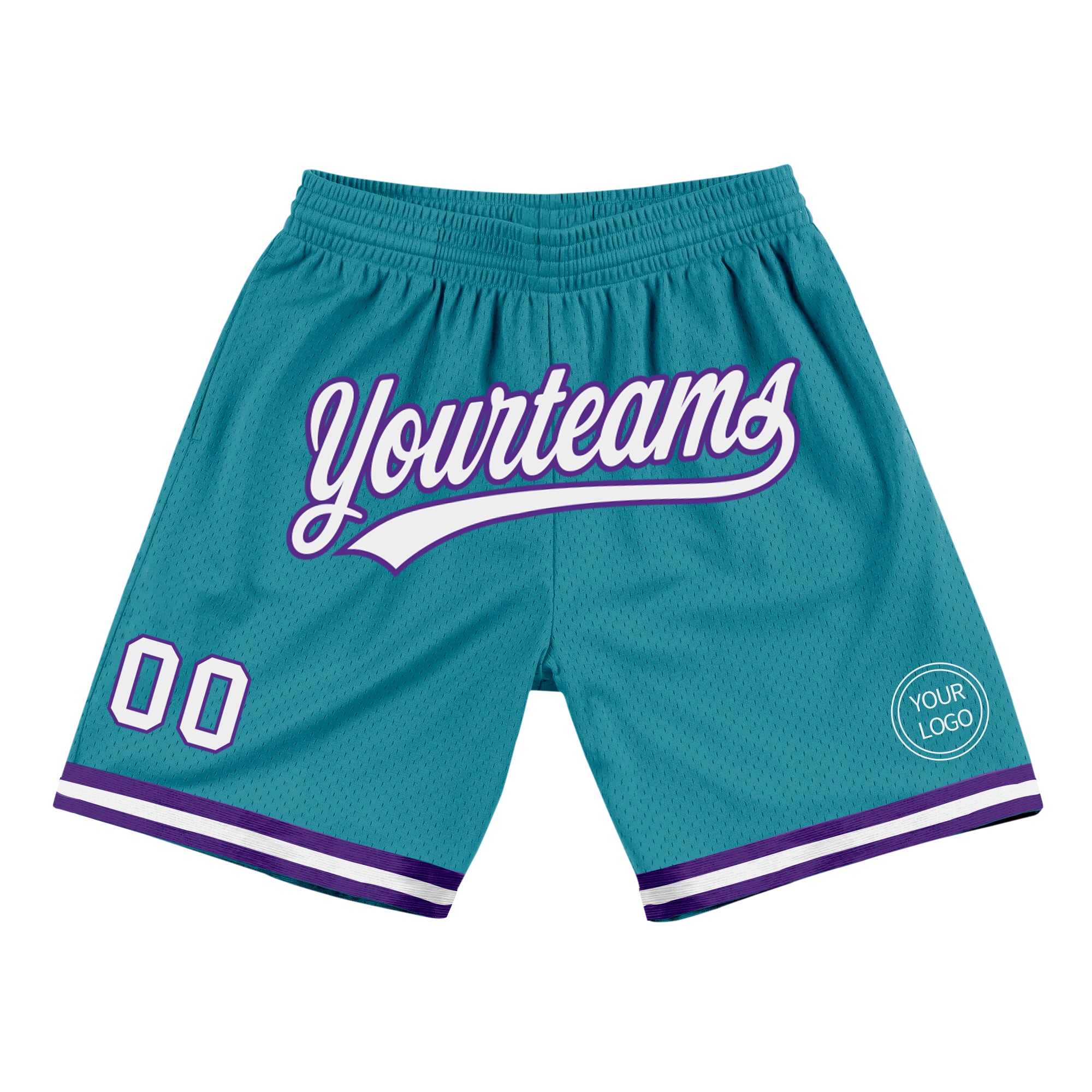 Personalized Authentic Throwback Basketball Shorts in Teal White and Purple Personalized Teal White-Purple Authentic Throwback
