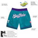 Custom Personalized Basketball Shorts with Name and Number - Teal White Purple Authentic Throwback Design Personalized Teal