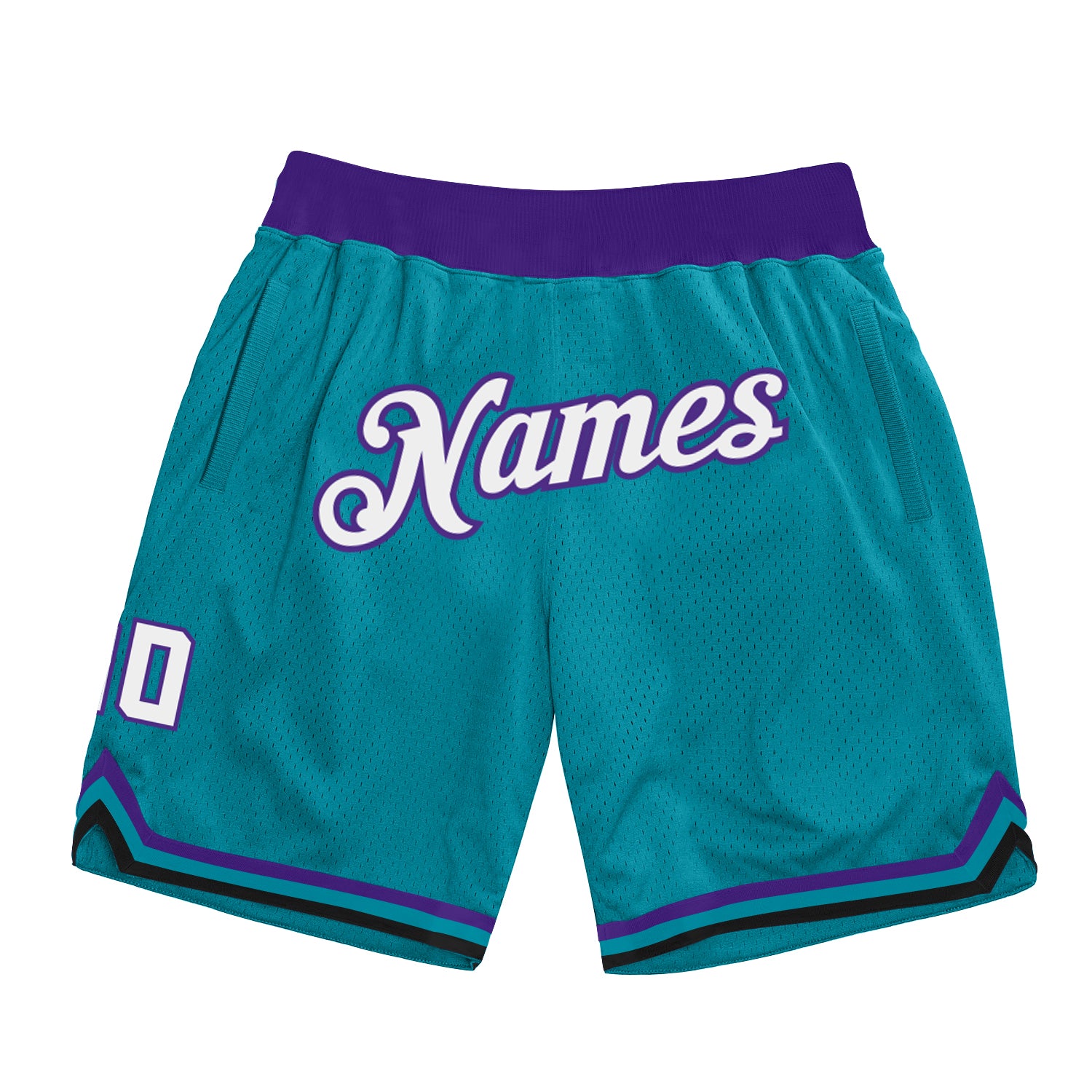 Custom Personalized Basketball Shorts with Name and Number - Teal White Purple Authentic Throwback Design Personalized Teal