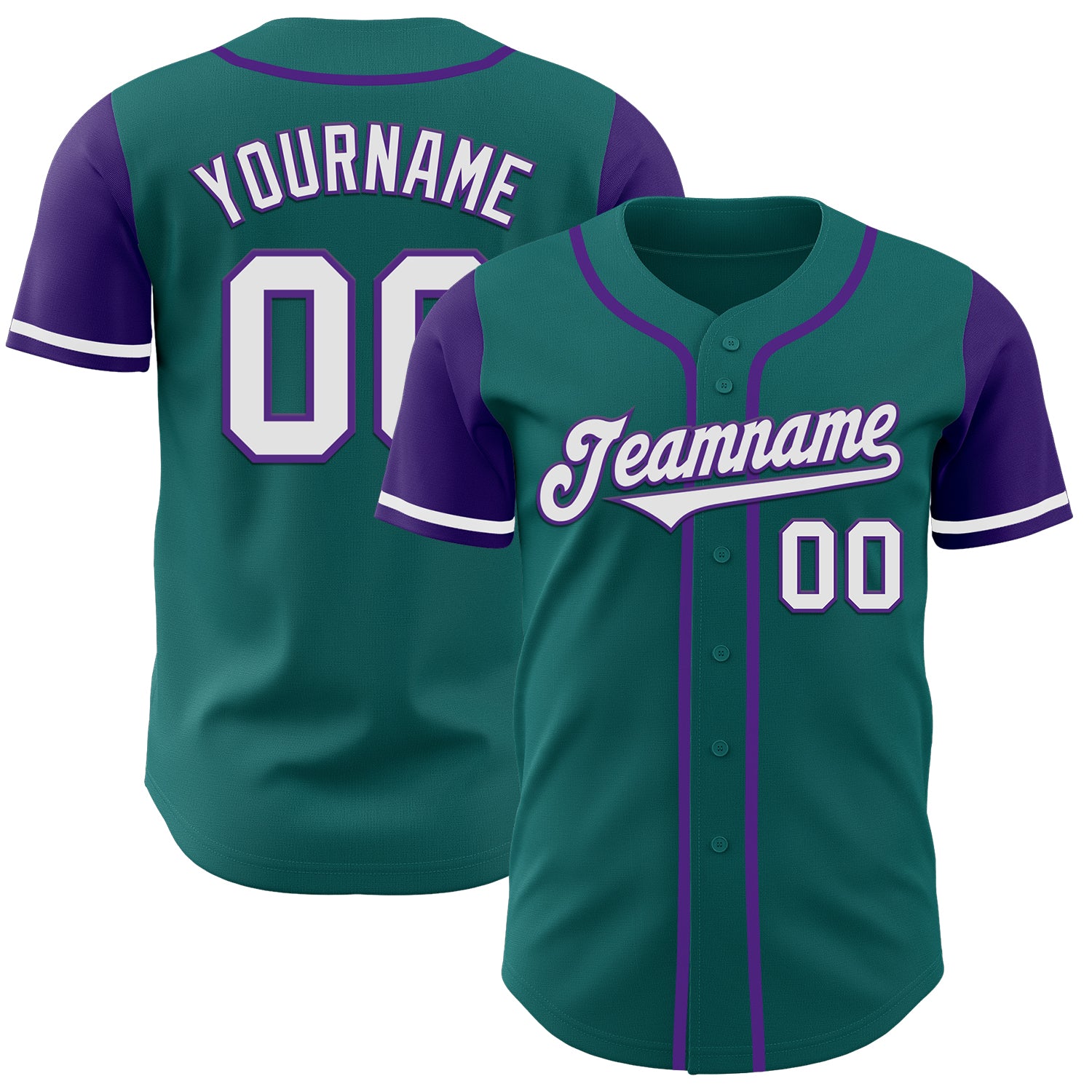 Personalized Custom Name Number Two Tone Baseball Jersey Teal White Purple Personalized Teal White-Purple Authentic Two Tone