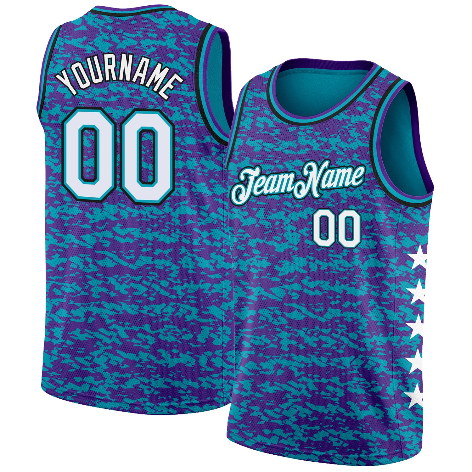 Custom Personalized Basketball Jersey with Name and Number in Teal, White, Purple, and Black - Authentic City Edition Personalized