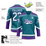 Custom Name and Number Hockey Jersey - Personalized Teal White-Purple Lace Neck Team Gear Personalized Teal White-Purple