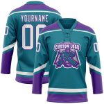 Custom Name and Number Hockey Jersey - Personalized Teal White-Purple Lace Neck Team Gear Personalized Teal White-Purple