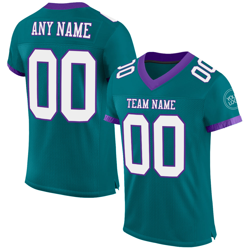 Personalized Authentic Football Jersey - Teal White Purple Mesh Design Personalized Teal White-Purple Mesh Authentic Football