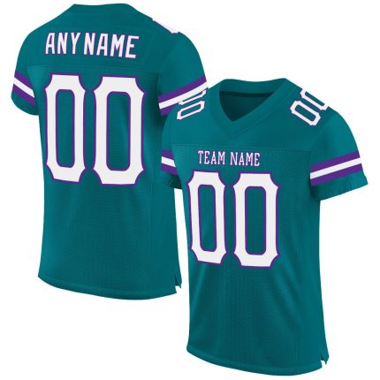 Custom Personalized Football Jersey - Teal White Purple Mesh, Team Name & Number Personalized Teal White-Purple Mesh Authentic