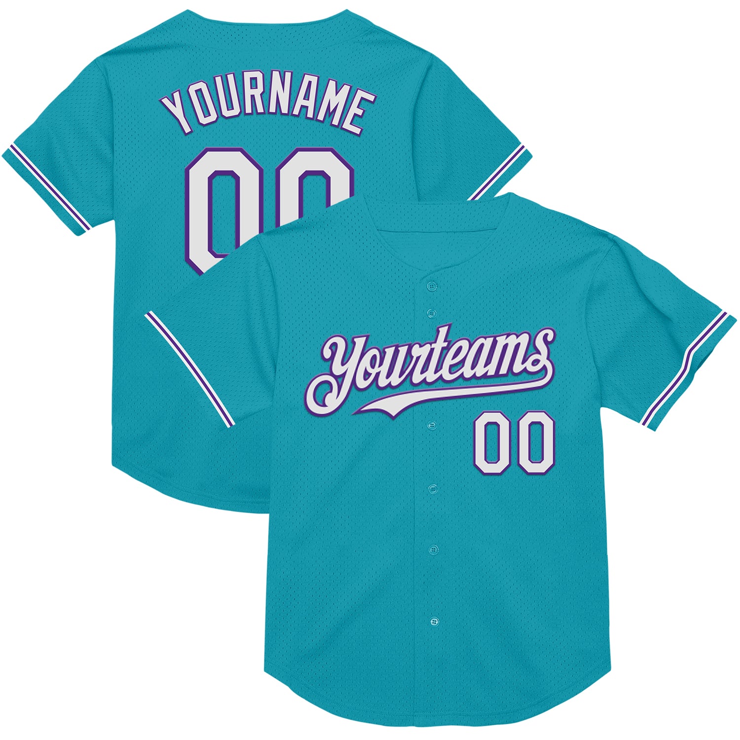 Customizable Teal White-Purple Baseball Jersey with Team Name and Number - Authentic Throwback Design Personalized Teal White-Purple