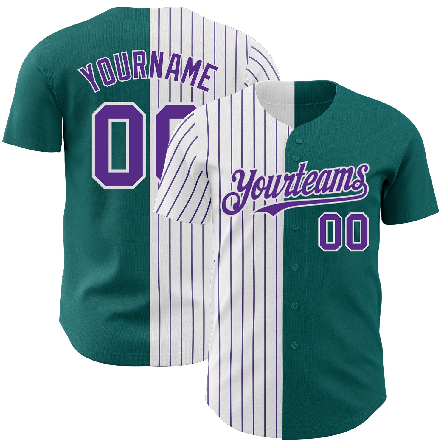 Custom Name Number Authentic Teal White Purple Pinstripe Baseball Jersey - Personalized Team Fashion Jersey Personalized
