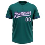Custom Name and Number Two-Button Unisex Softball Jersey in Teal White Purple - Personalized Team Jersey Personalized Teal