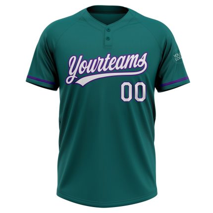 Custom Name and Number Two-Button Unisex Softball Jersey in Teal White Purple - Personalized Team Jersey Personalized Teal