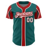 Custom Authentic Baseball Jersey with Personalized Name and Number - Teal White Red 3 Colors Arm Shapes Personalized Teal