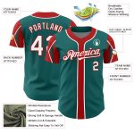 Custom Authentic Baseball Jersey with Personalized Name and Number - Teal White Red 3 Colors Arm Shapes Personalized Teal