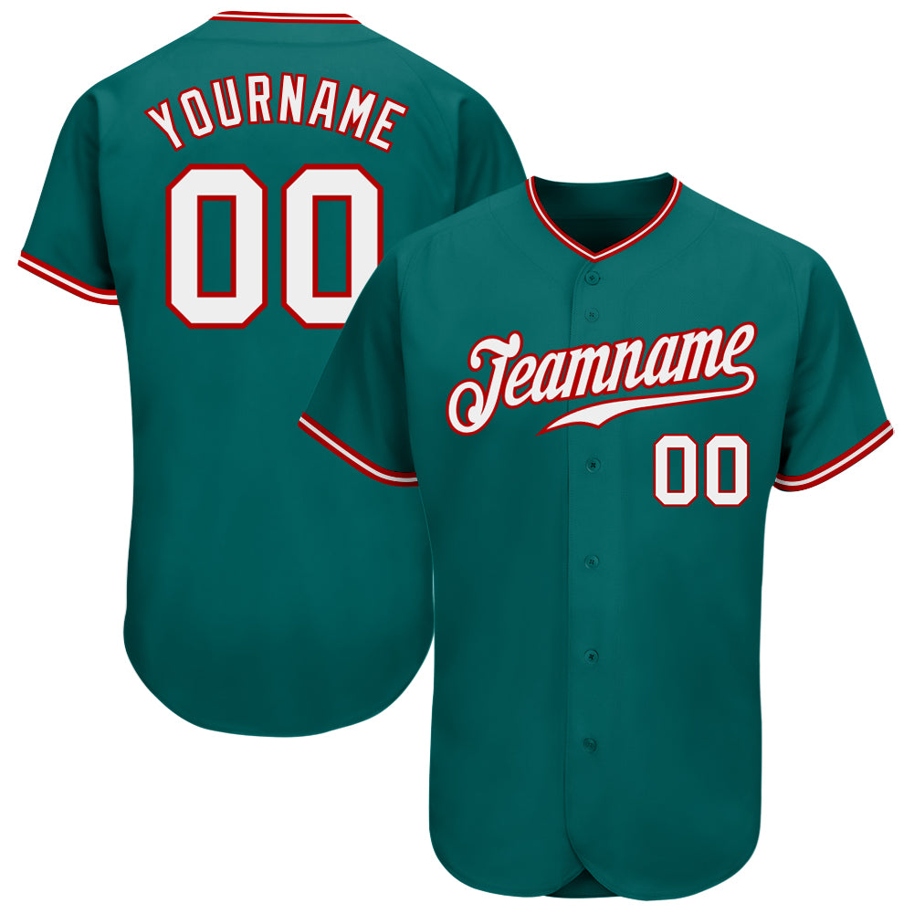 Personalized Authentic Baseball Jersey - Teal White Red Color Options Personalized Teal White-Red Authentic Baseball Jersey