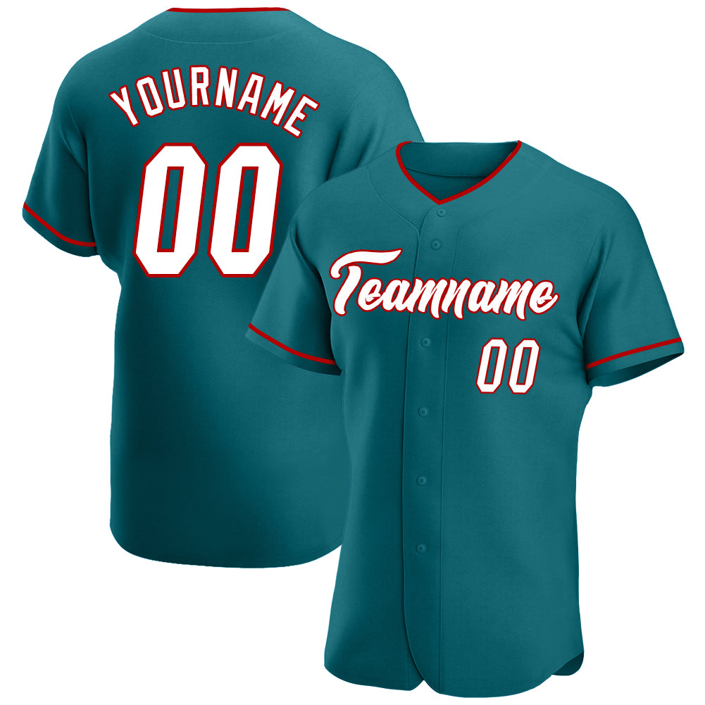 Custom Authentic Baseball Jersey with Personalized Name & Number in Teal, White, and Red Personalized Teal White-Red Authentic